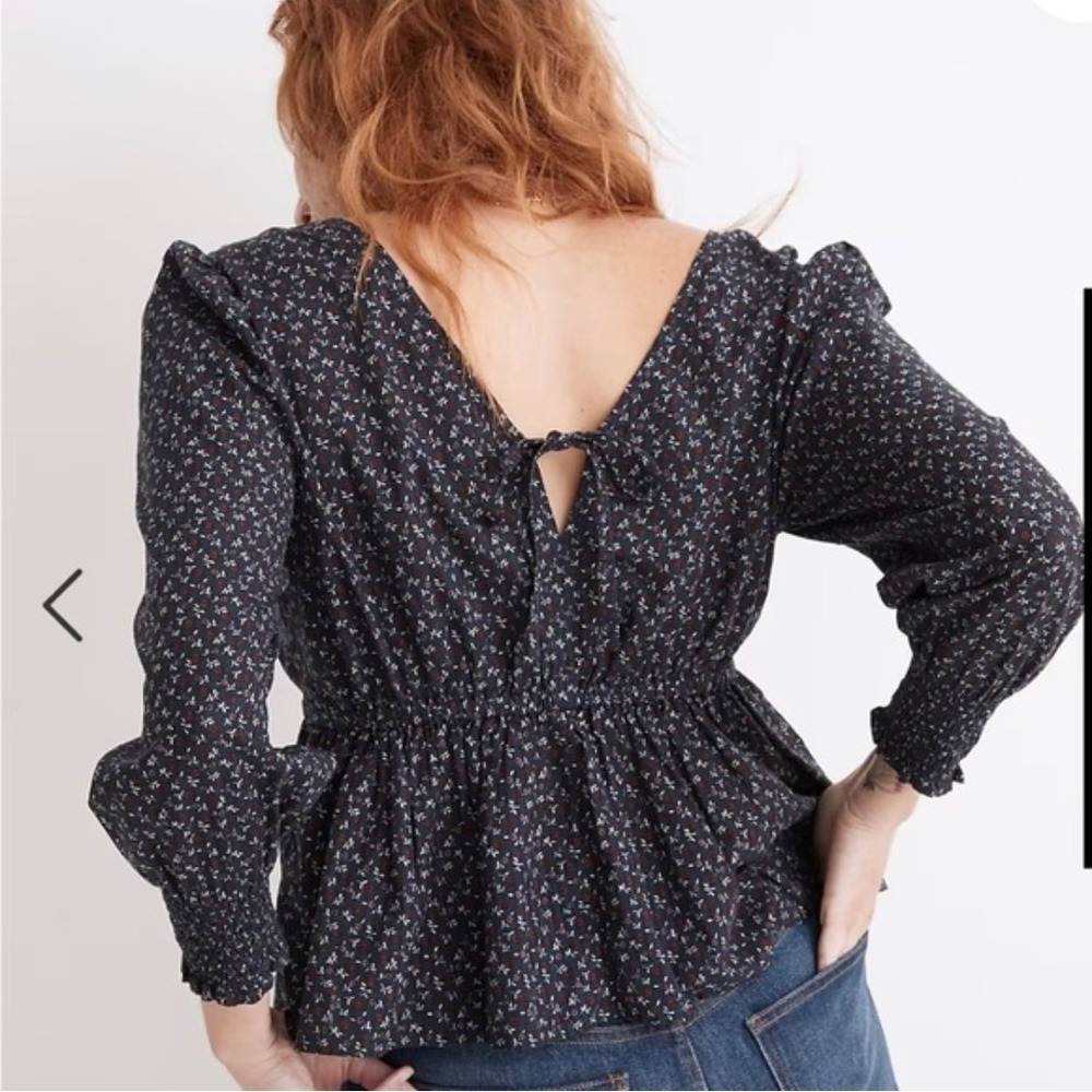 Madewell Shirt Womens Puff-Sleeve Tie Back Peplum‎ Top Camden Daisies Sz 1X NWT